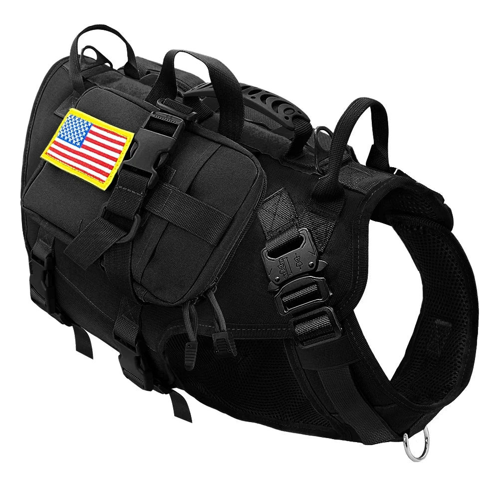 Tactical Dog Harness Military No Pull Pet Harness Vest For Medium Large Dogs Training Hiking Molle Dog Harness With Pouches Black with bag Chest 55-80cm