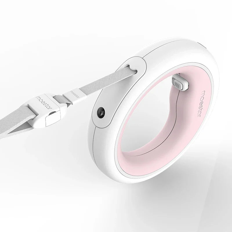 2 in 1 Retractable Dog Puppy LED Ring lighting Flexible Pet Traction Rope Leash Cherry Pink