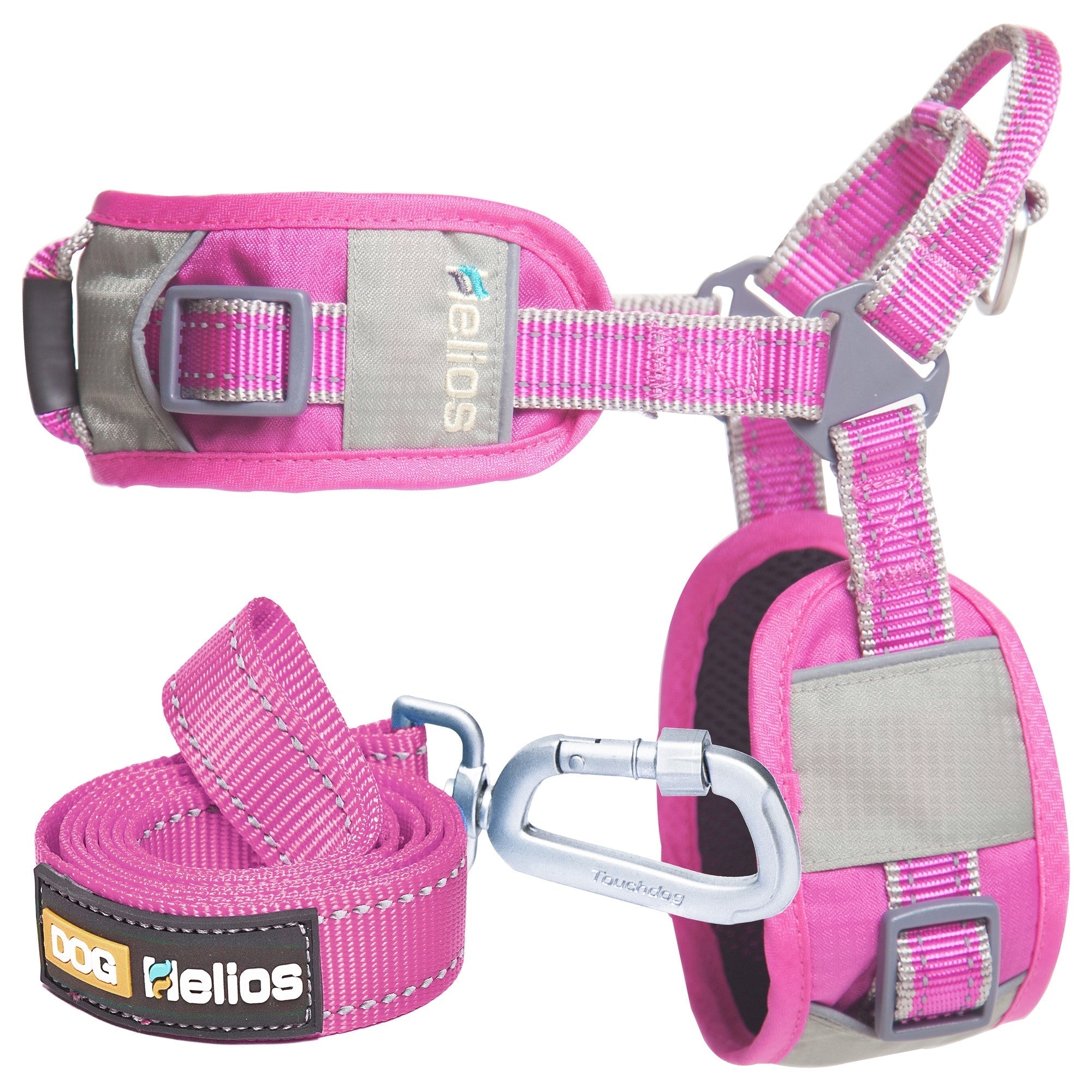 Dog Helios 'Geo-turf' Performance Adjustible and Reflective Dog Harness and Leash Pink