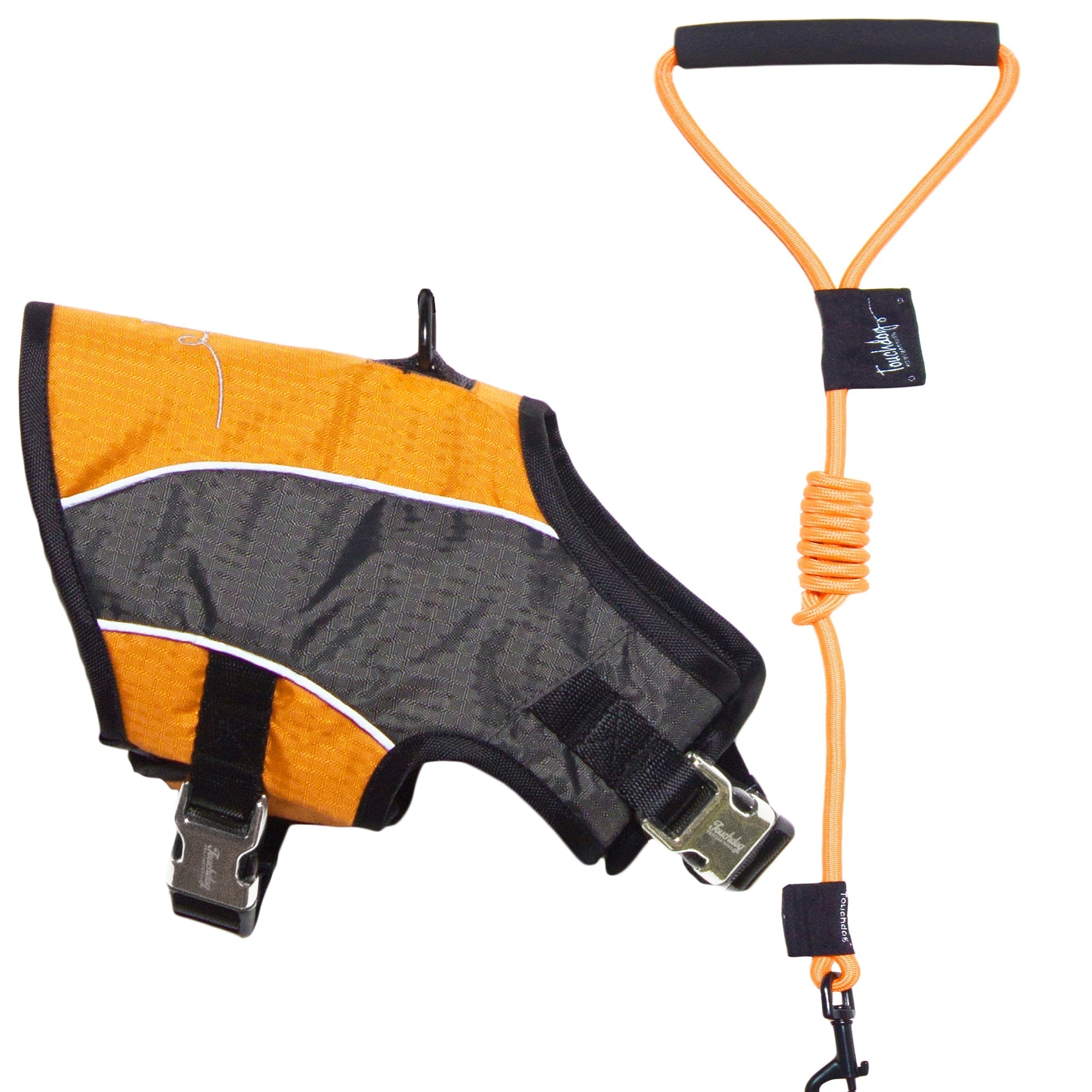Touchdog ® 'Reflective-Max' 2-in-1 Performance Dog Harness and Leash Orange, Charcoal Grey