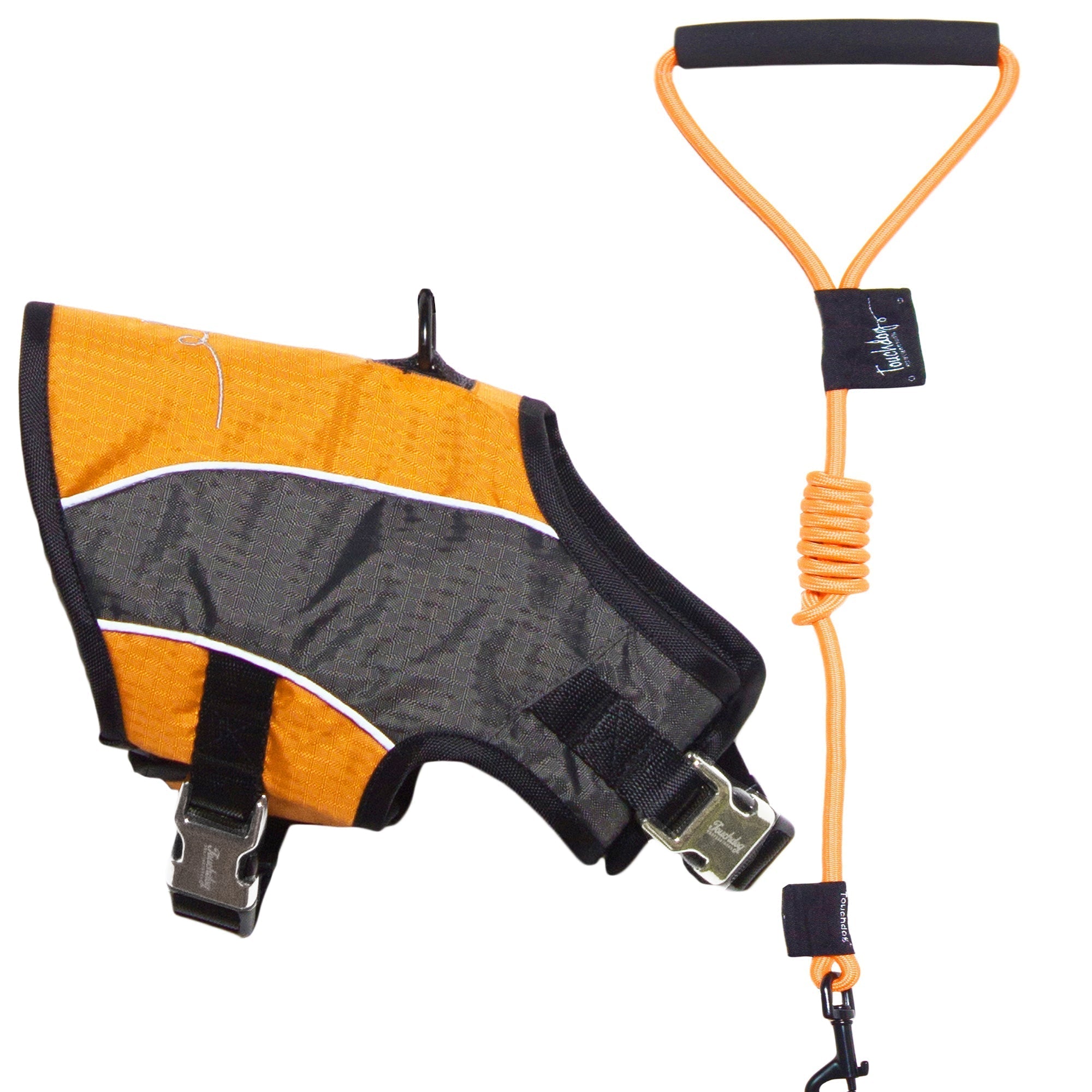 Touchdog ® 'Reflective-Max' 2-in-1 Performance Dog Harness and Leash Orange, Charcoal Grey