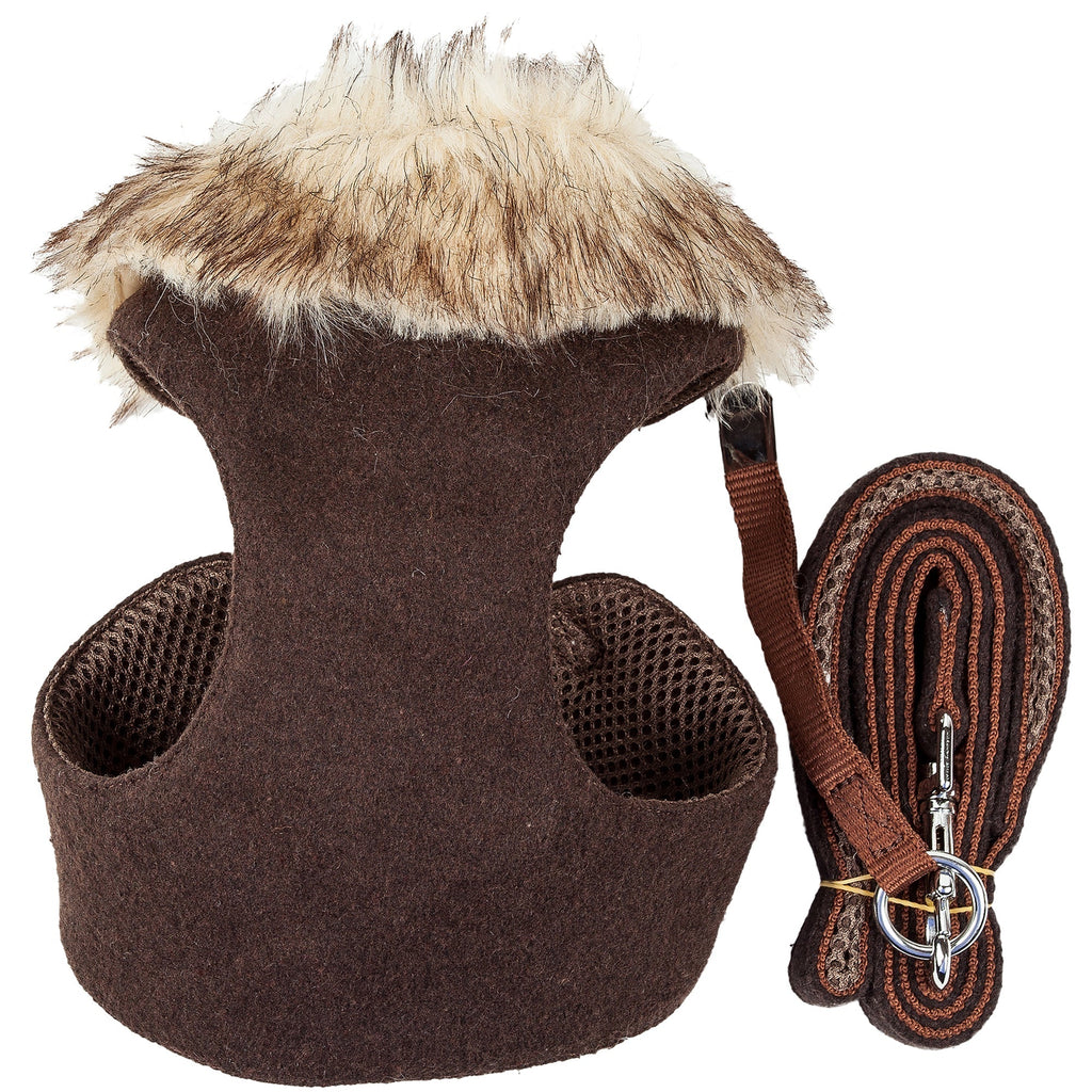 Pet Life ® Luxe 'Furracious' 2-In-1 Adjustable Dog Harness and Leash with Detachable Fur Collar Dark Cocoa Brown
