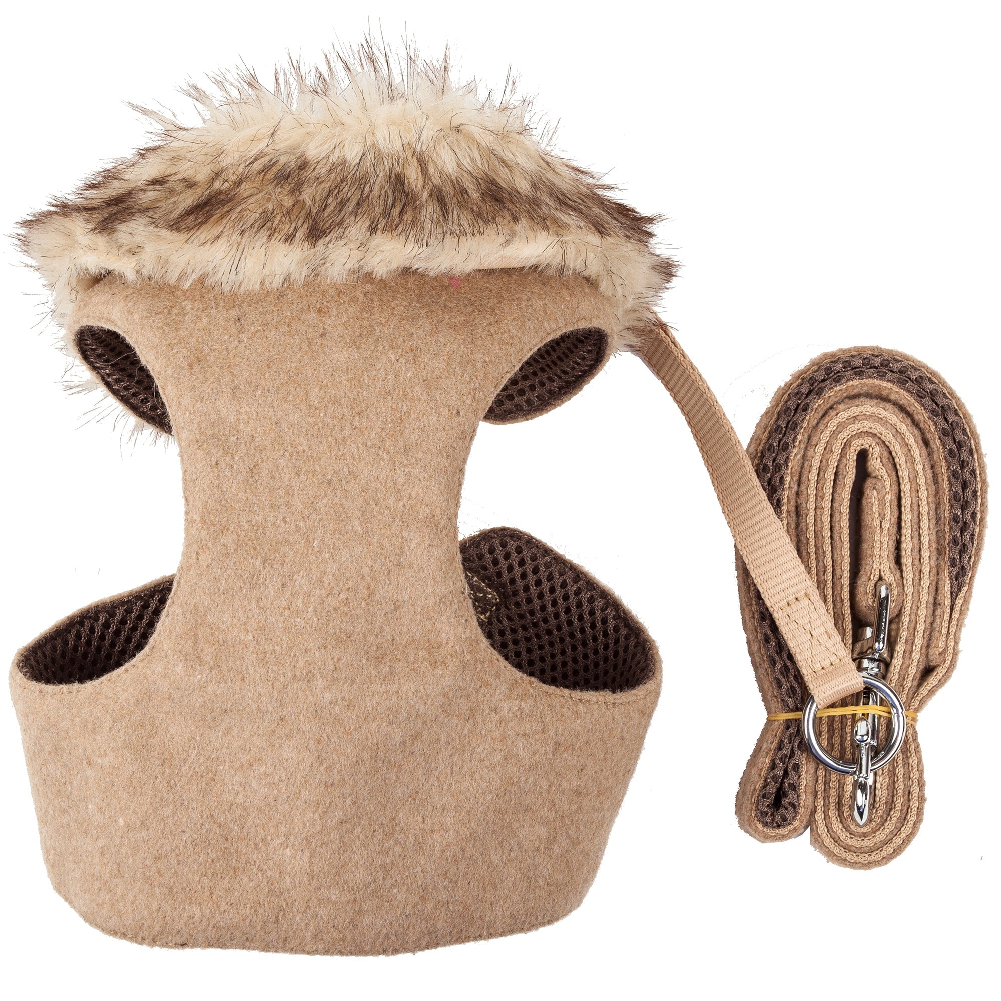 Pet Life ® Luxe 'Furracious' 2-In-1 Adjustable Dog Harness and Leash with Detachable Fur Collar Light Brown