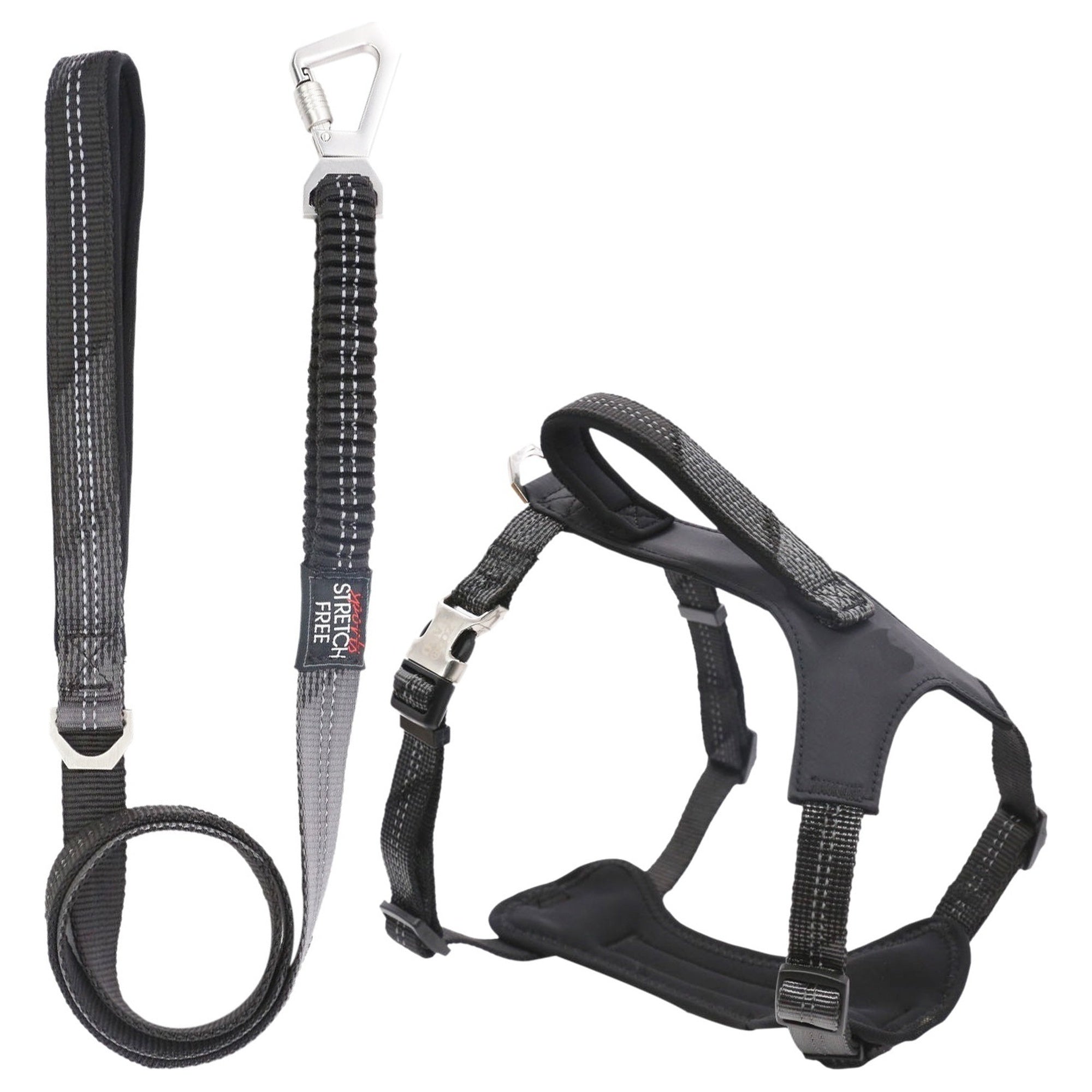 Pet Life ® 'Geo-prene' 2-in-1 Shock Absorbing Neoprene Padded Reflective Dog Leash and Harness Black