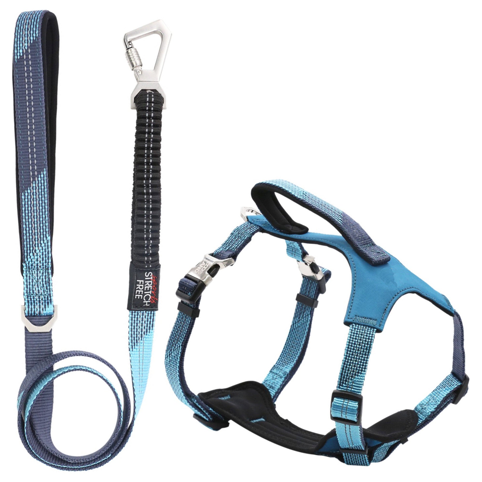 Pet Life ® 'Geo-prene' 2-in-1 Shock Absorbing Neoprene Padded Reflective Dog Leash and Harness Blue