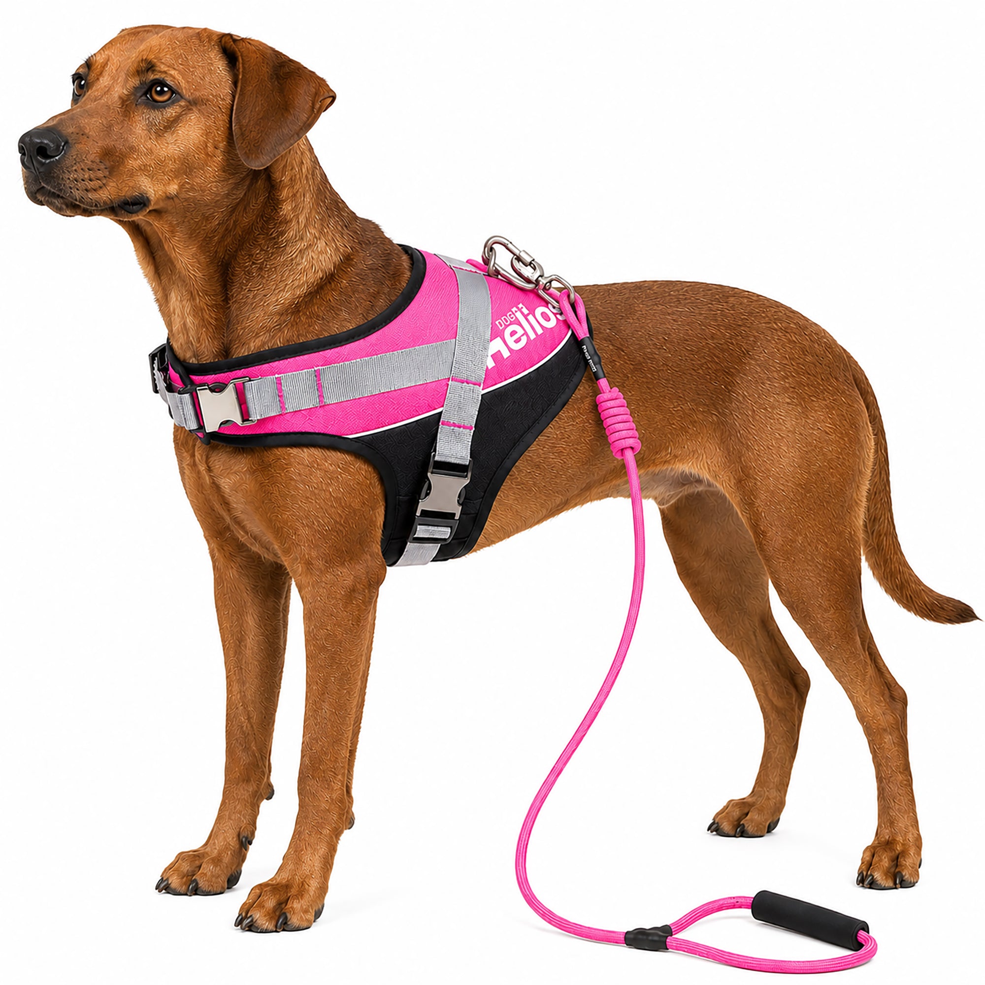 Dog Helios ® 'Bark-Mudder' 2-in-1 Reflective and Adjustable Sporty Dog Harness and Leash Pink