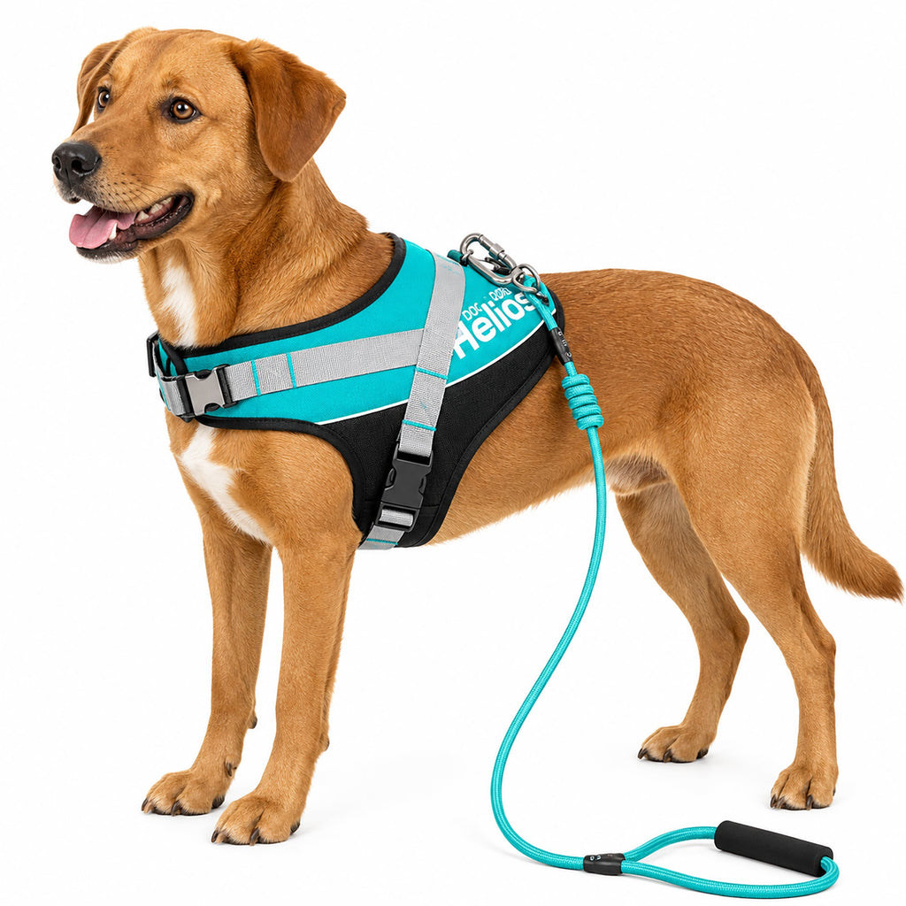 Dog Helios ® 'Bark-Mudder' 2-in-1 Reflective and Adjustable Sporty Dog Harness and Leash Teal Blue