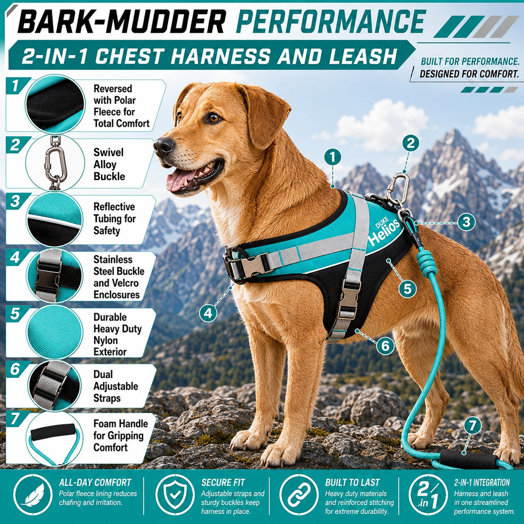 Dog Helios ® 'Bark-Mudder' 2-in-1 Reflective and Adjustable Sporty Dog Harness and Leash