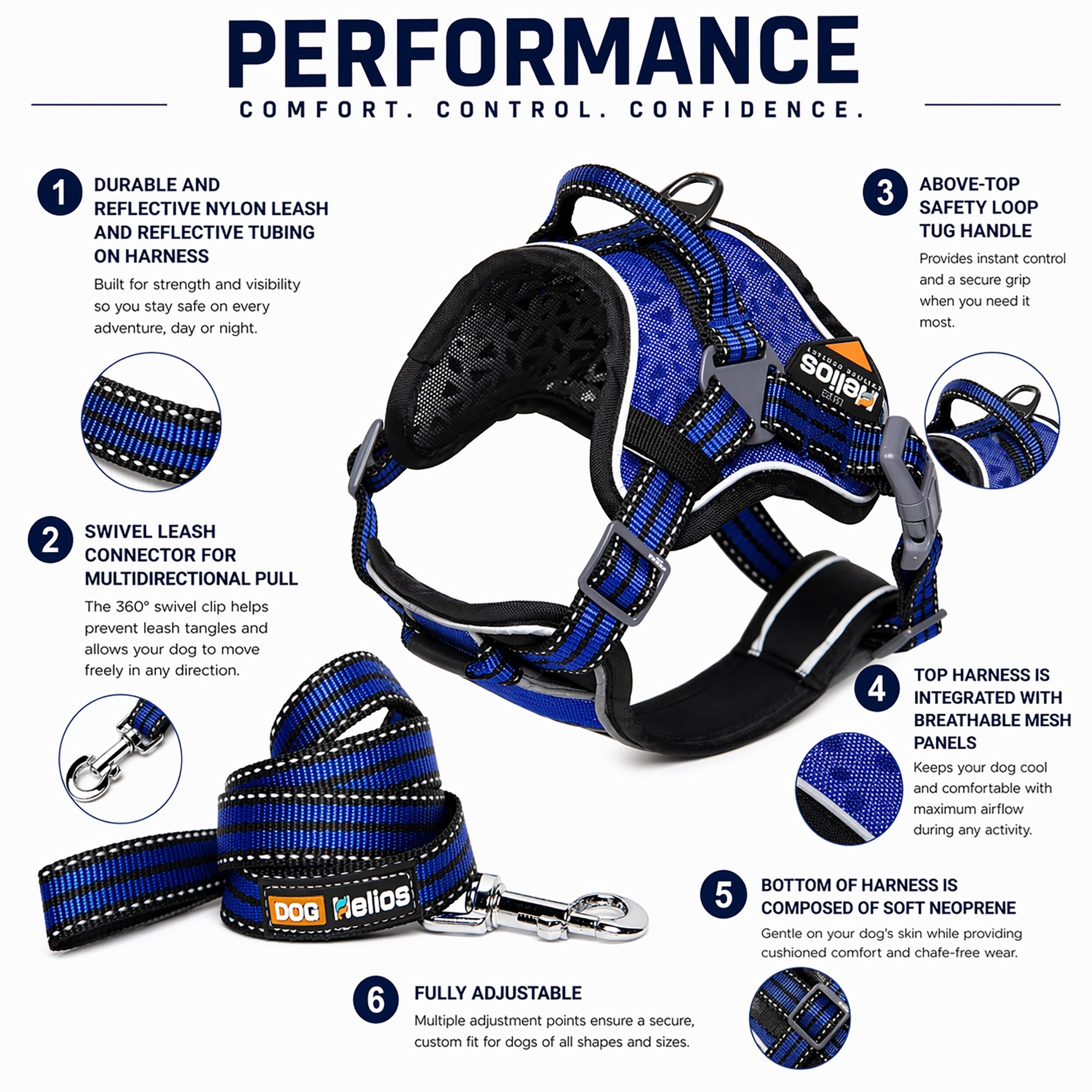 Dog Helios ® 'Journey Wander' Chest Compressive Sporty Adjustable Dog Harness and Leash