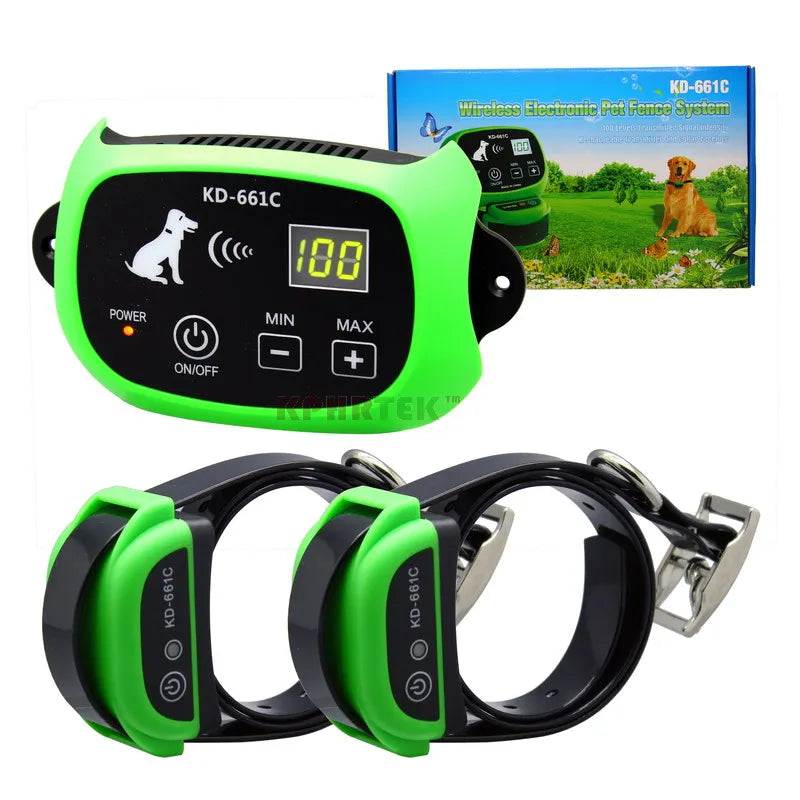 KPHRTEK KD-661C Waterproof Rechargeable Wireless Electronic Pet Fence System 1/2 DOG White Green Drop Shipping Green 2 Collar