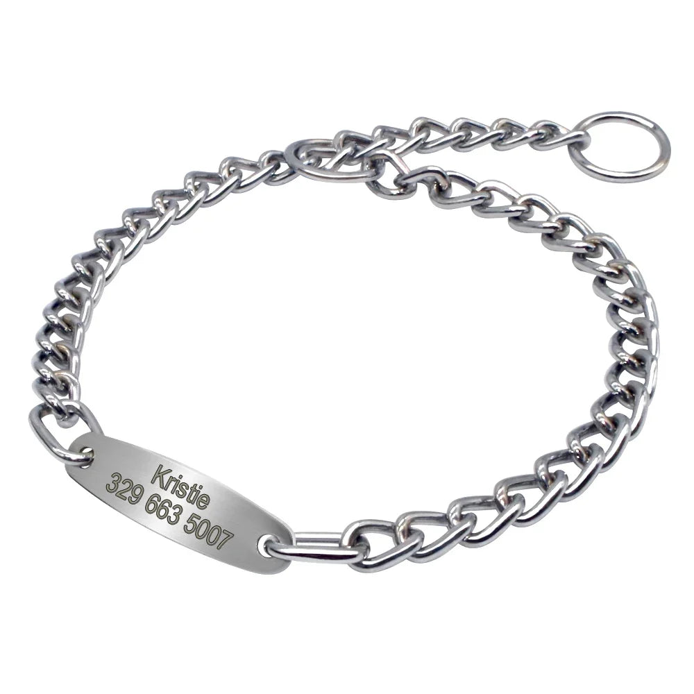 Personalized Pet Dog Chain Choke Collar Pets Training Engraved ID Slip Collars Choker For Medium Large Dogs Pitbull Pug Bulldog Silver