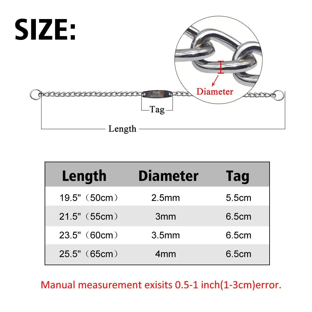 Personalized Pet Dog Chain Choke Collar Pets Training Engraved ID Slip Collars Choker For Medium Large Dogs Pitbull Pug Bulldog