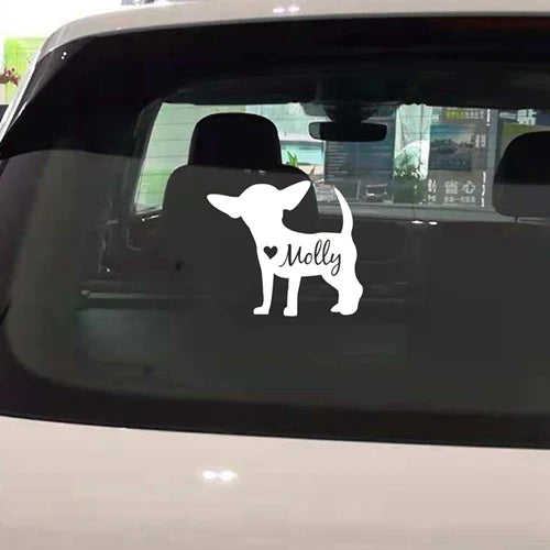 Custom Chihuahua Dog Name Decal | Personalized Vinyl Sticker for Car Window Laptop QT275White With Name