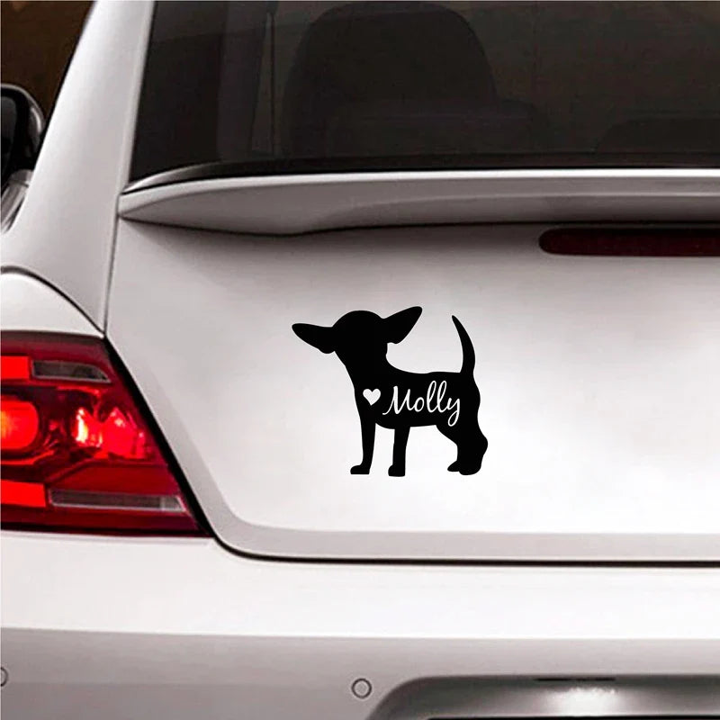 Custom Chihuahua Dog Name Decal | Personalized Vinyl Sticker for Car Window Laptop QT275 Black No Name