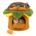 Hamburger Cat Nest with Chicken Drumstick Toy and Removable Cushion for Indoor Cats
