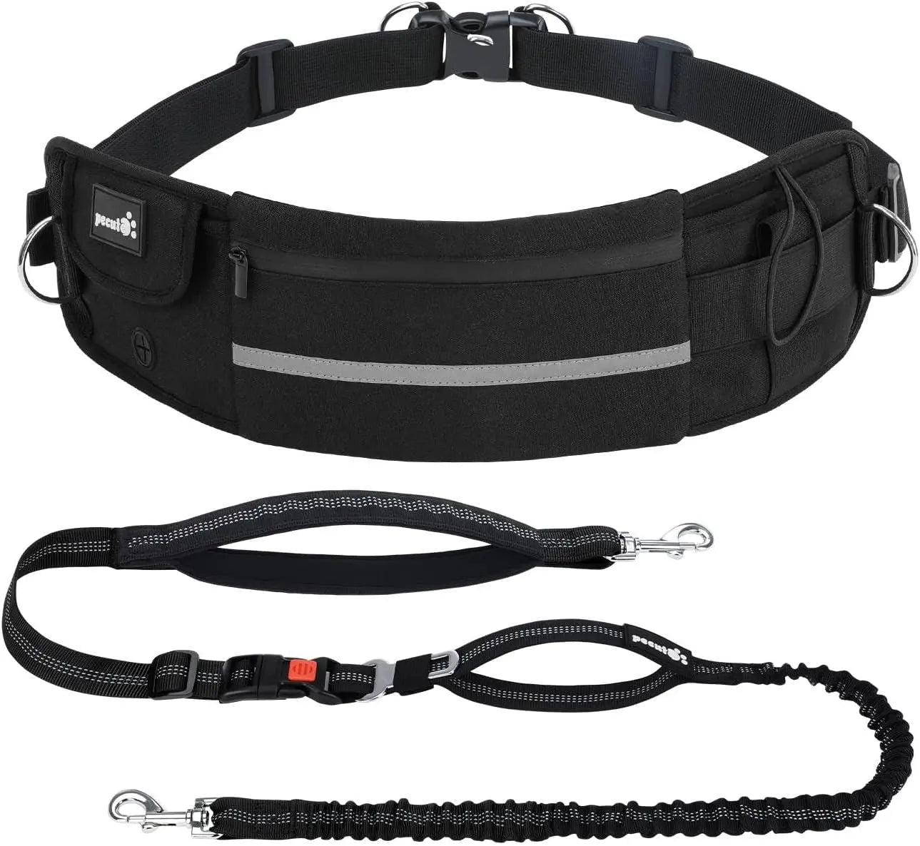 Hands Free Dog Leash Dual Bungee Adjustable Waist Belt Running Walking Black 1 Dog
