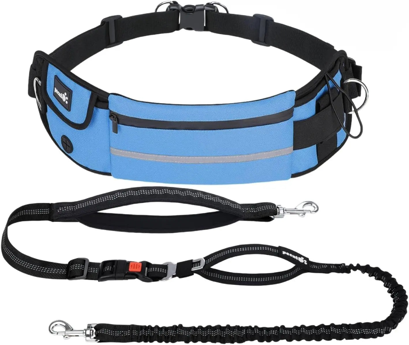 Hands Free Dog Leash Dual Bungee Adjustable Waist Belt Running Walking Blue 1 Dog
