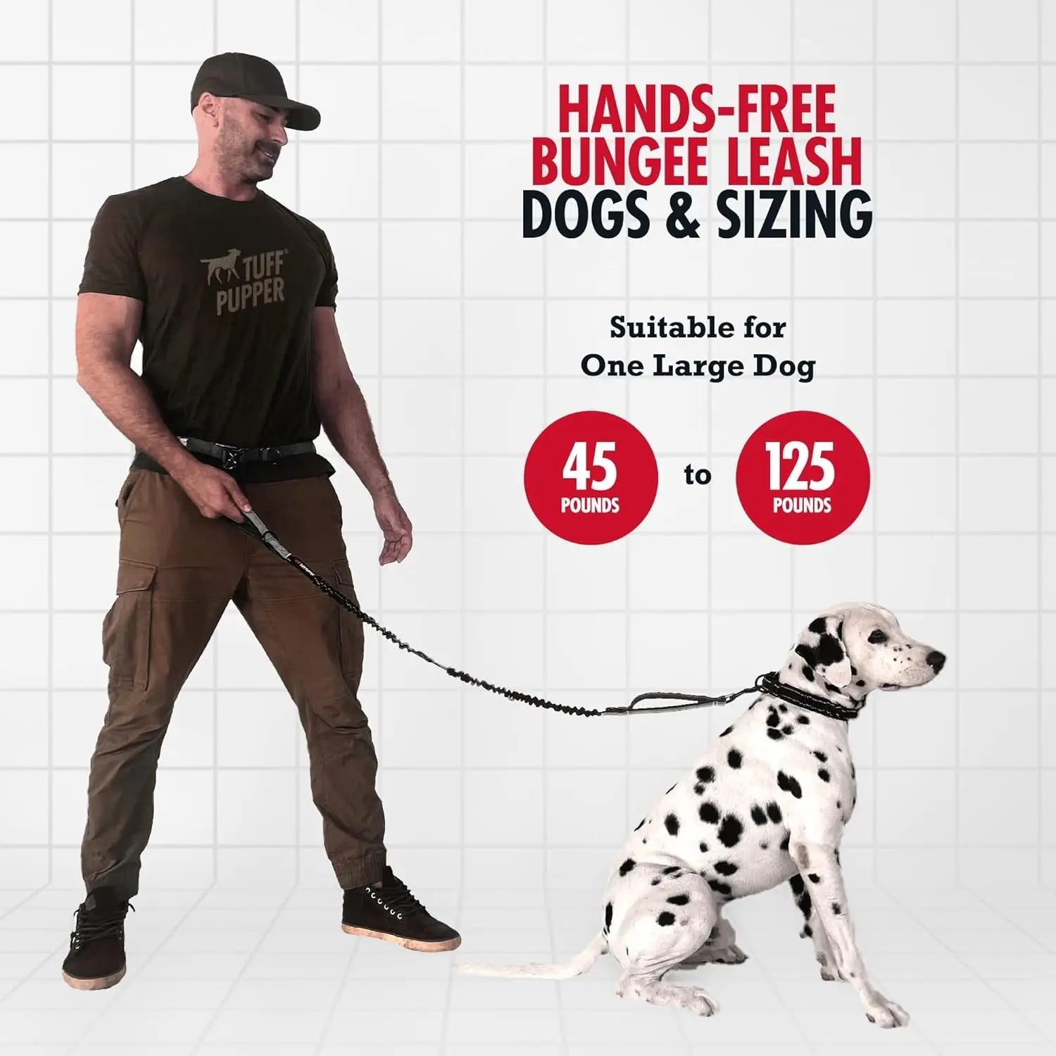 Hands Free Dog Leash Heavy Duty Bungee Waist Belt Reflective Training One - Large Dog (45-125 Pounds)
