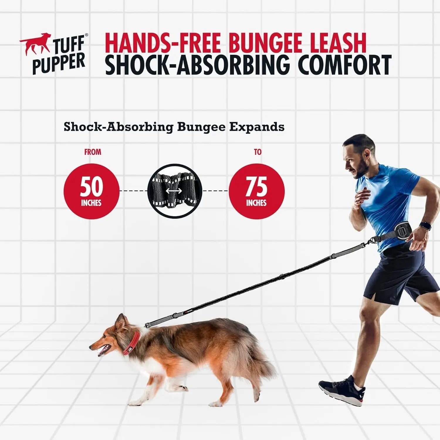 Hands Free Dog Leash Heavy Duty Bungee Waist Belt Reflective Training One - Large Dog (45-125 Pounds)