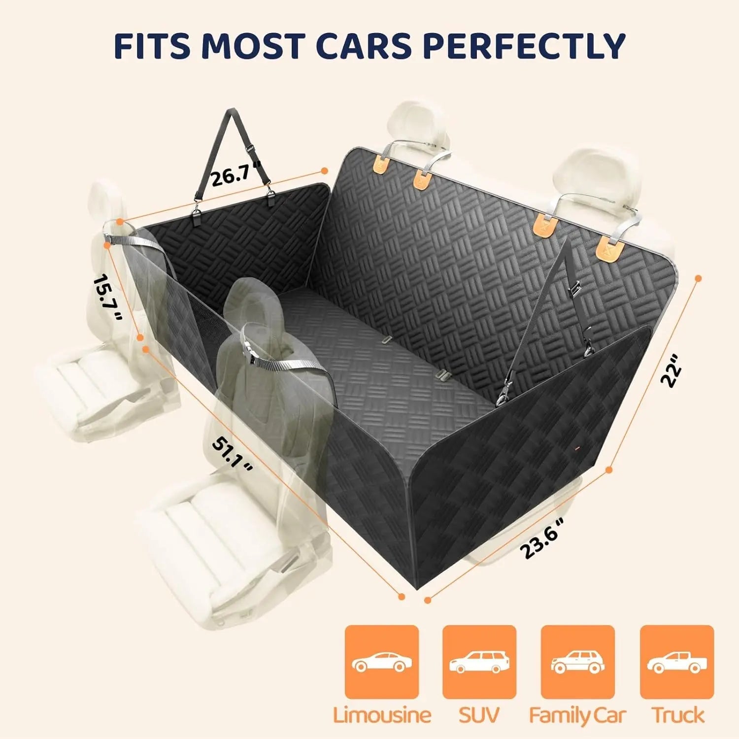 Hard Bottom Dog Car Seat Cover Hammock for Back Seat SUV Truck