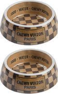 Haute Diggity Dog Chewy Vuiton Dog Bowl Set | BPA-Free, Non-Skid (2-Pack) Brown Cv Bowls Small