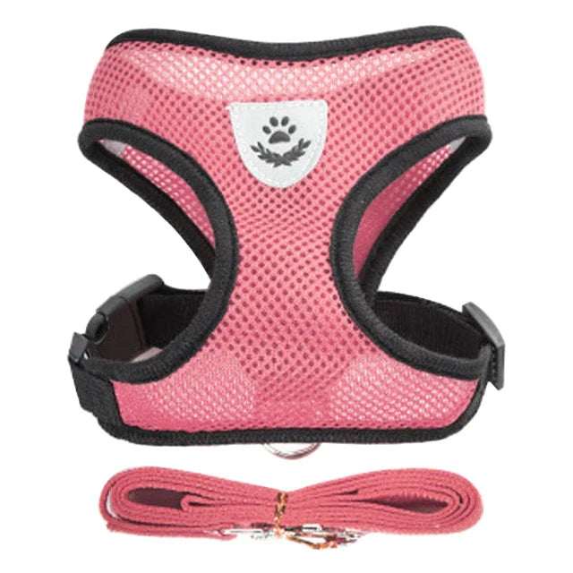 Adjustable Mesh Cat & Small Dog Harness Vest with 1.2m Leash S-XL Breathable Polyester Reflective Pink
