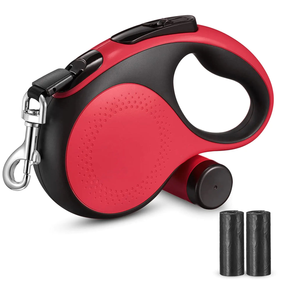 LMVVC Retractable Dog Leash 26Ft Durable Dog Walking Leash Suits for Extra Large Breed Dogs or Cats with Removable Dispenser and Poop Bags Heavy Duty No Tangle Rope Pet Walking Up to 110lbs Red XL Trash Leash