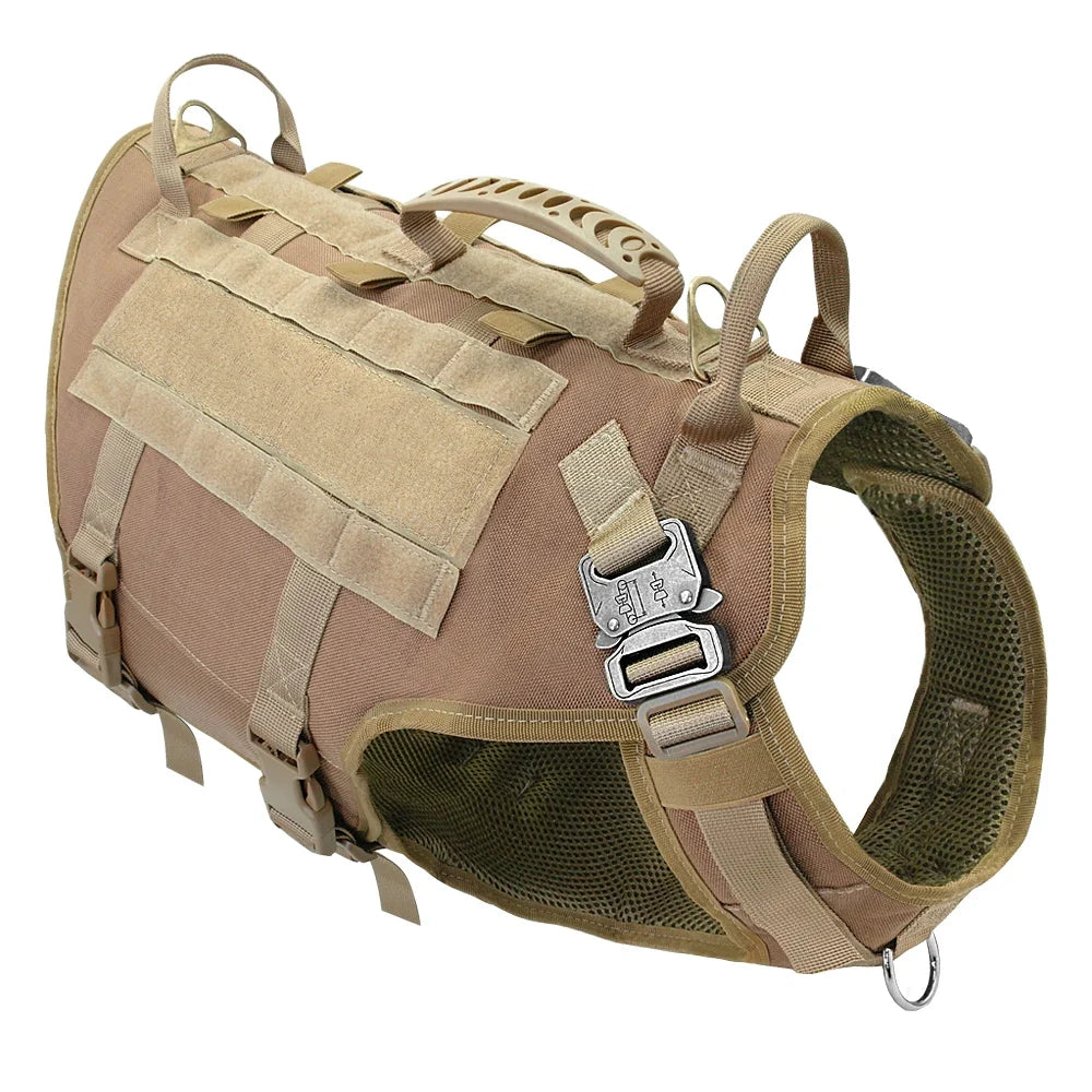 Tactical Dog Harness Military No Pull Pet Harness Vest For Medium Large Dogs Training Hiking Molle Dog Harness With Pouches Blank Khaki Harness Chest 55-80cm