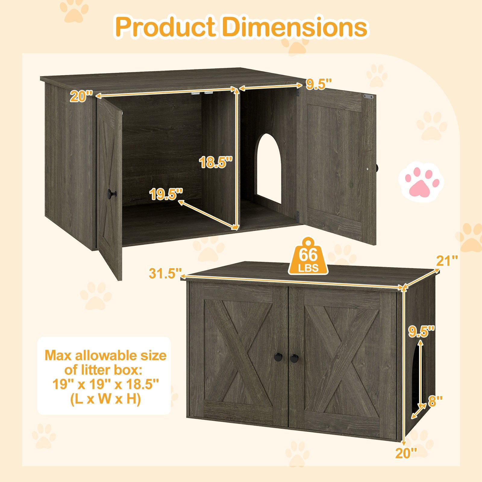 Hidden Cat Litter Box Enclosure Furniture with Divider-Oak