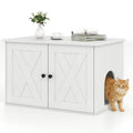 Hidden Cat Litter Box Enclosure Furniture with Divider-Oak White