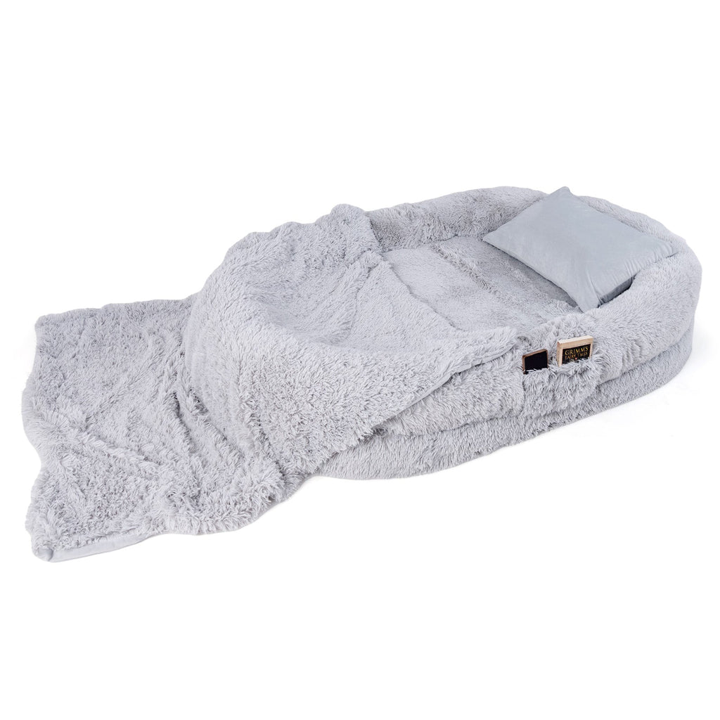 Washable Fluffy Human Dog Bed with Soft Blanket and Plump Pillow Gray
