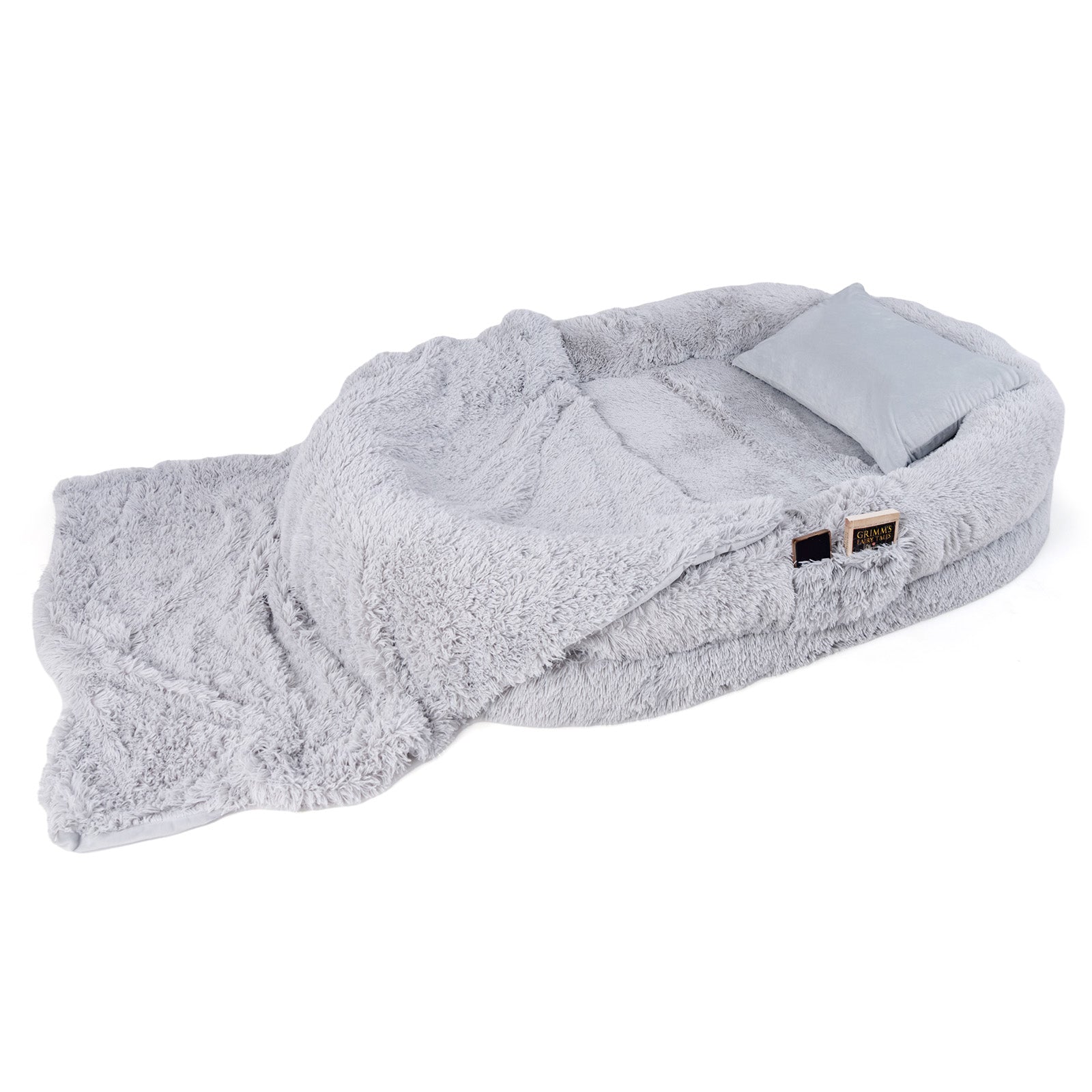 Washable Fluffy Human Dog Bed with Soft Blanket and Plump Pillow Gray