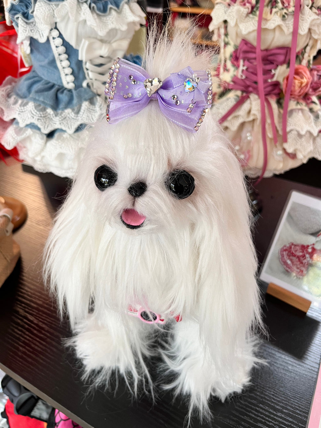 Pet Accessories Rhinestone Heart Tulle Bow Hair Clip headwear