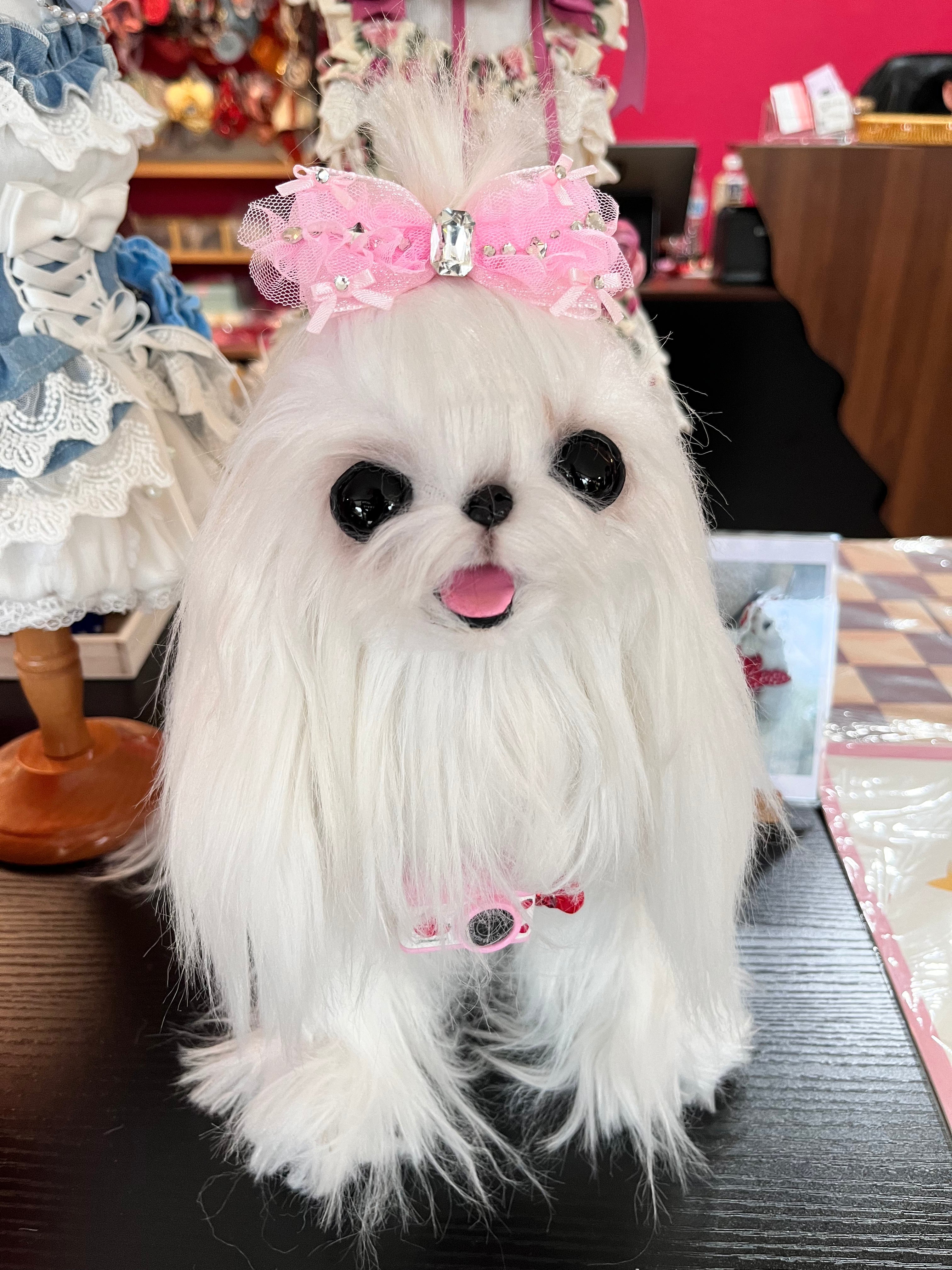 Pet Accessories Tulle Bow Hair Clip with Crystal Center Headwear