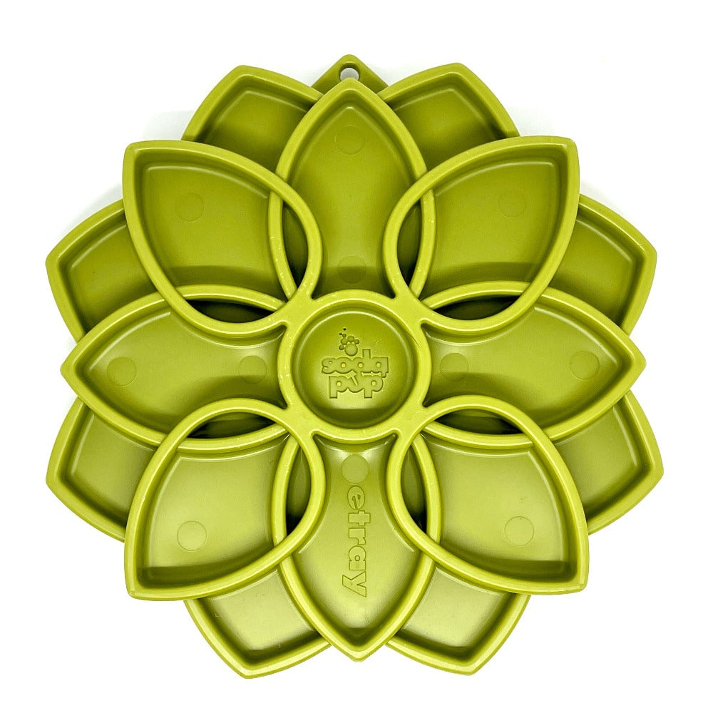 Mandala eTray Shallow Slow Feeder Dog Bowl for Enrichment | USA Made Green Mandala eTray