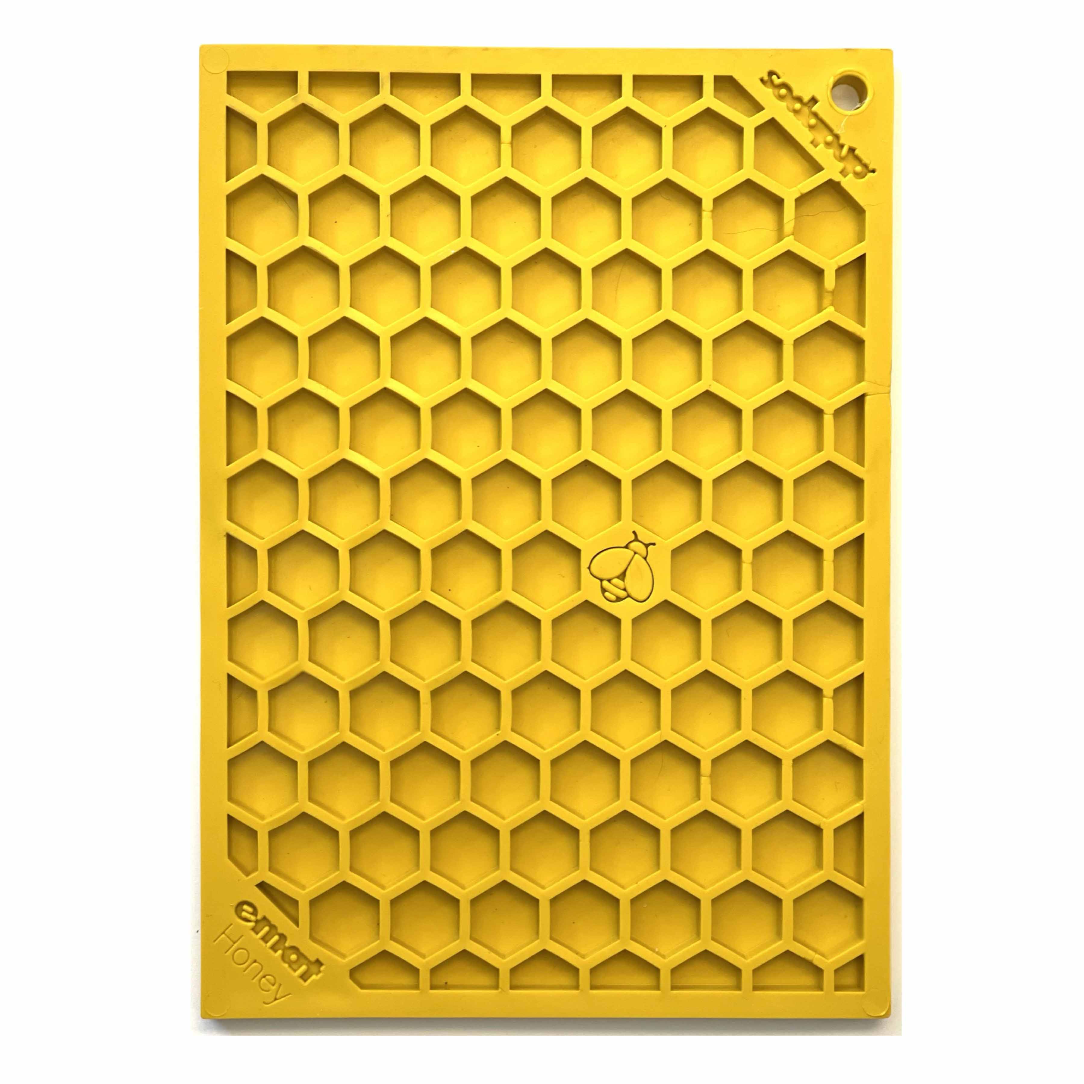 Honeycomb eMat - Enrichment Lick Mat for Dogs and Cats | eMat Enrichment Toy for Anxiety Relief | SodaPup Honeycomb E-Mat - small yellow