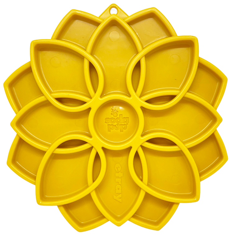 Mandala eTray Shallow Slow Feeder Dog Bowl for Enrichment | USA Made Yellow Mandala eTray