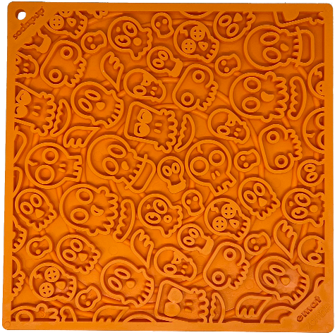 Zombie eMat - Enrichment Lick Mat for Dogs and Cats | Halloween Skull Design | SodaPup Zombie E-Mat - Orange