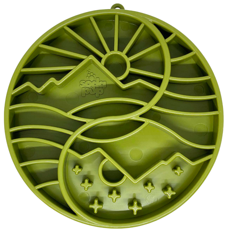Sun and Moon eTray - Shallow Slow Feeder Dog Bowl for Enrichment | USA Made Green Yin Yang etray