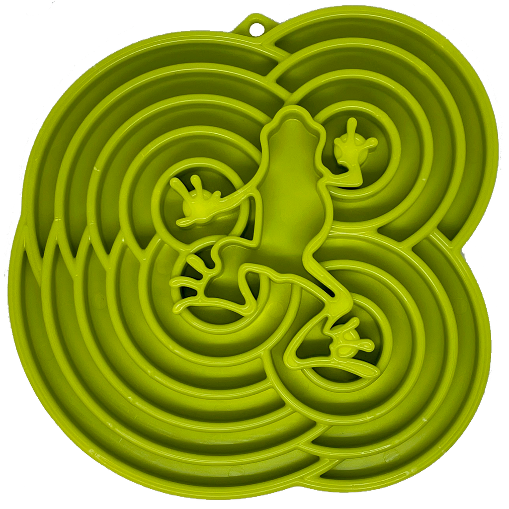 Water Frog eTray - Shallow Slow Feeder Dog Bowl for Enrichment | USA Made Green Water Frog etray