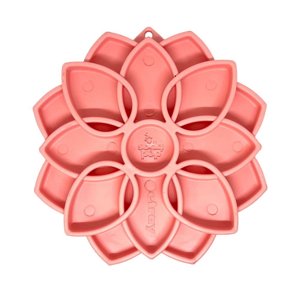 Mandala Softie eTray Shallow Slow Feeder Dog Bowl with Suction Cups | USA Made Pastel Pink Mandala Softie