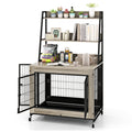 Industrial Dog Kennel Dog Crate Furniture with Storage Shelves Gray