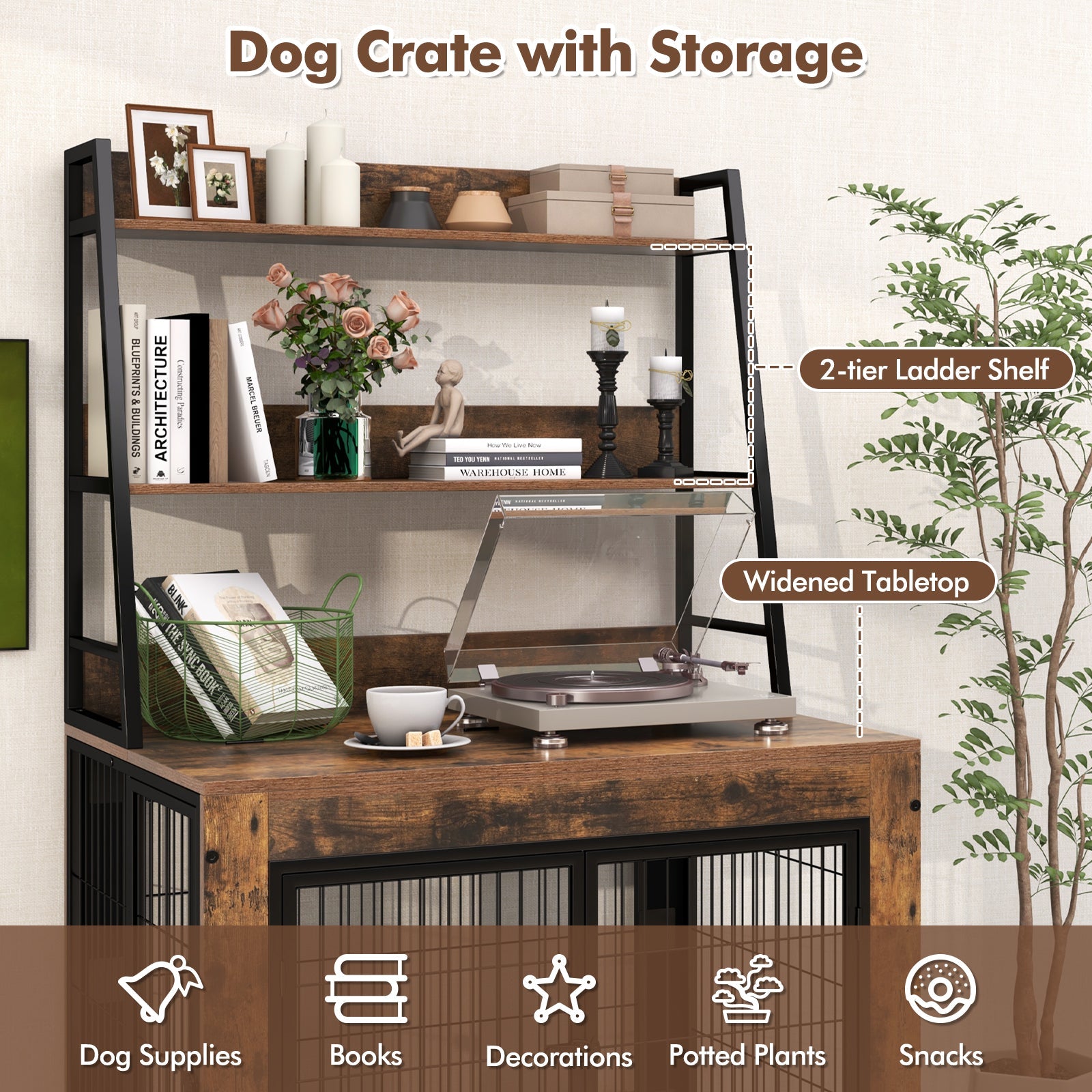 Industrial Dog Kennel Dog Crate Furniture with Storage Shelves