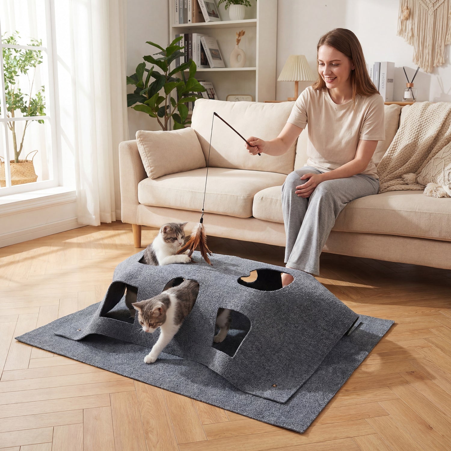Interactive Foldable Cat Tunnel for Indoor Cats