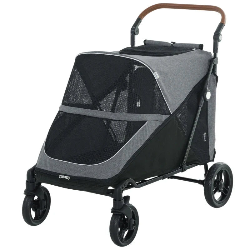 Dog Stroller for Large Dogs Up to 66 LBS with All-Terrain Spring Suspension, 8-Position Adjustable Handle Gray