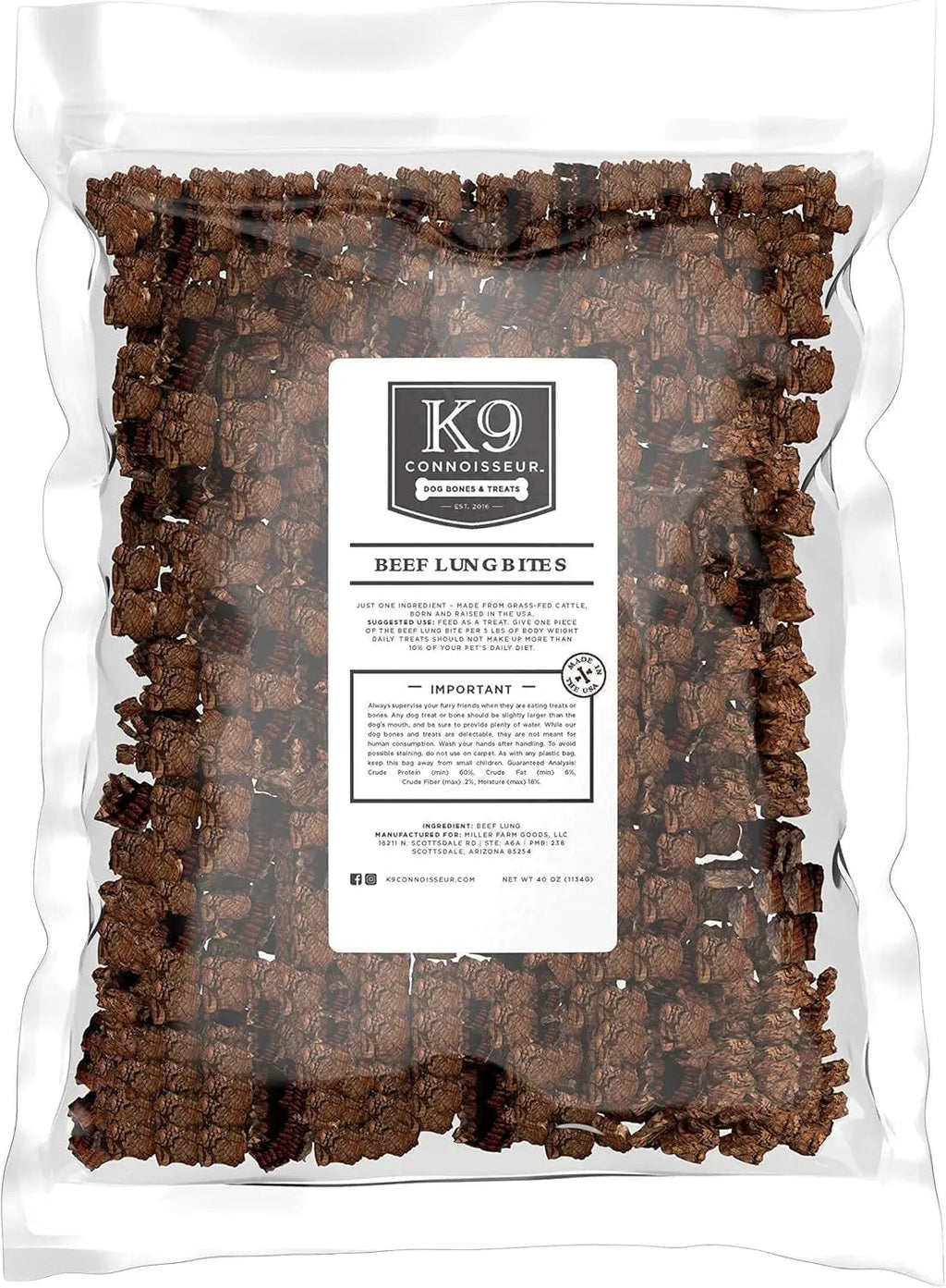 K9 Connoisseur Beef Lung Dog Treats 8 oz & 2.5 lb USA Single Ingredient Bulk 2.5 Pound (Pack Of 1)