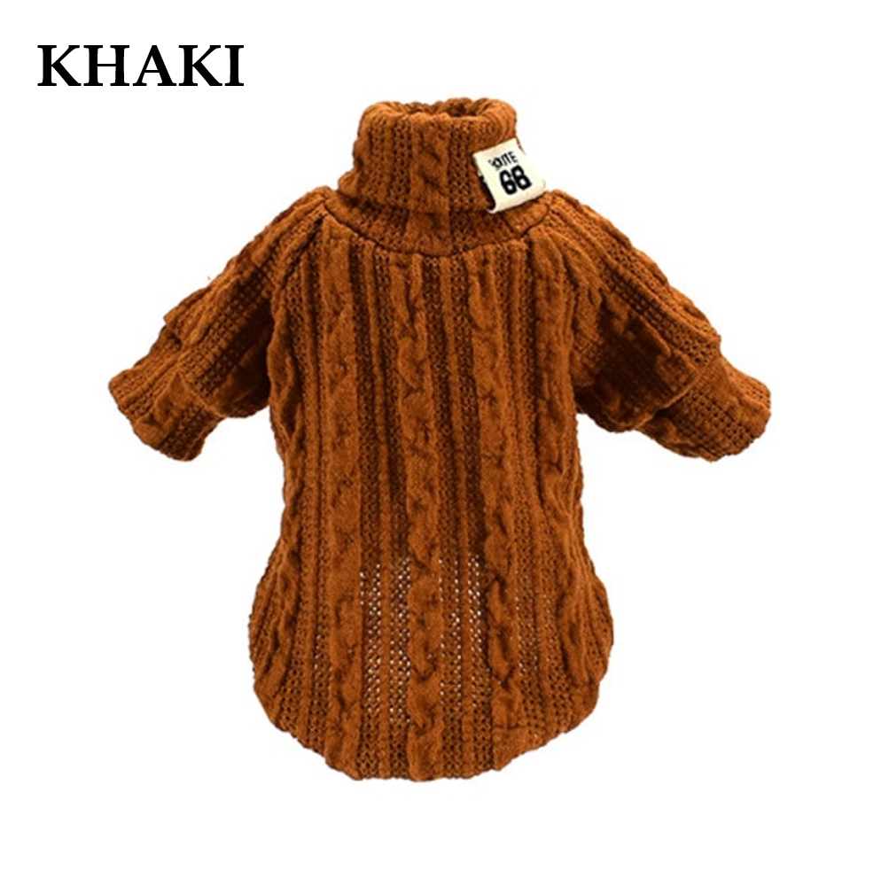 Winter Warm Knitted Turtleneck Sweater for Small Dogs or Cats Khaki