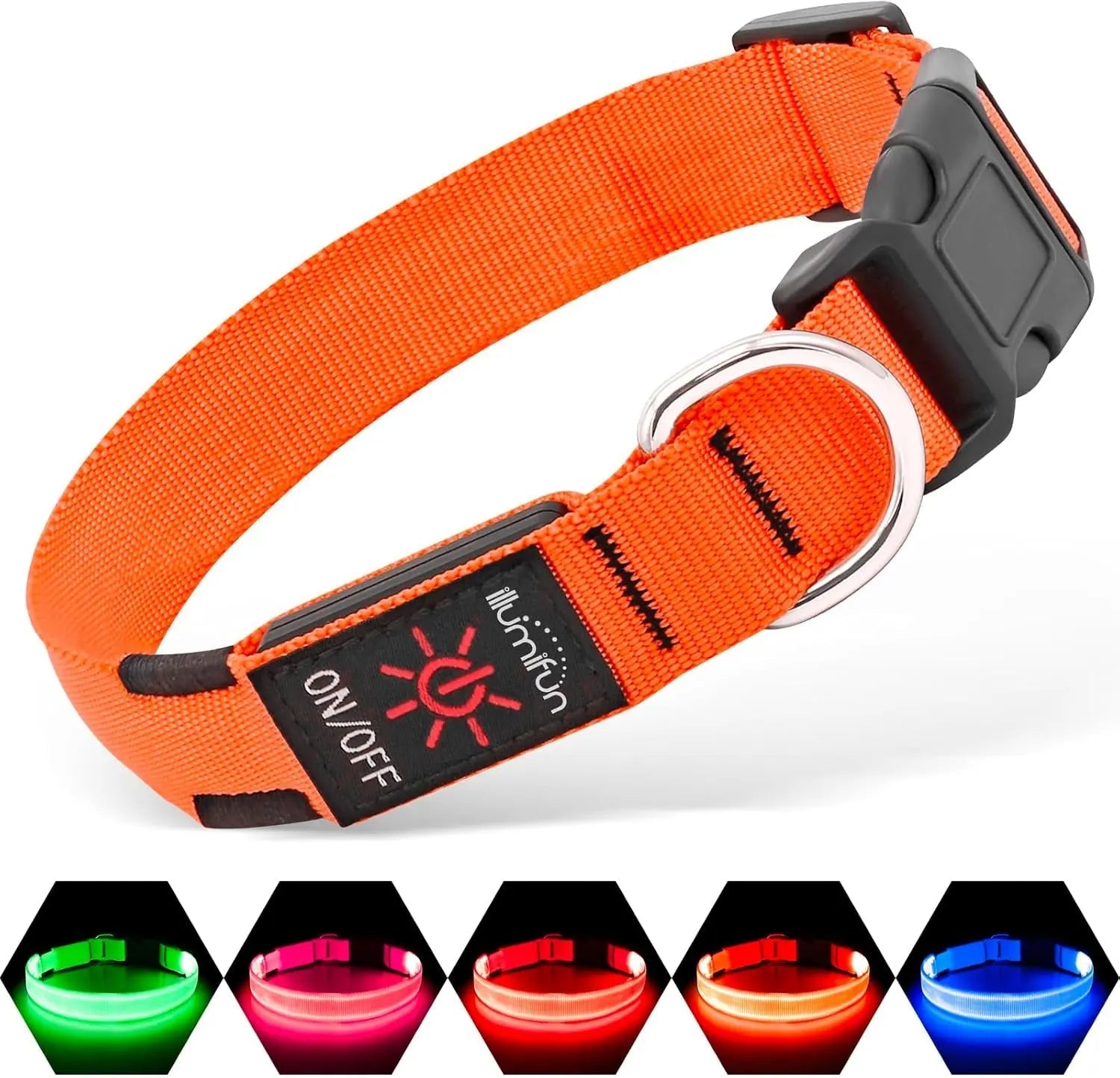 LED Dog Collar Rechargeable Light-Up Safety Collar for Night Walking (colors) Orange