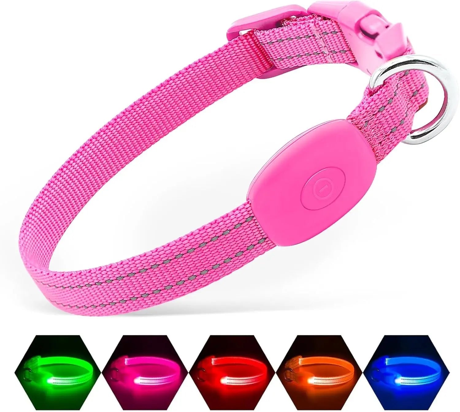 LED Dog Collar Rechargeable Light-Up Safety Collar for Night Walking (colors) Pink X-Small