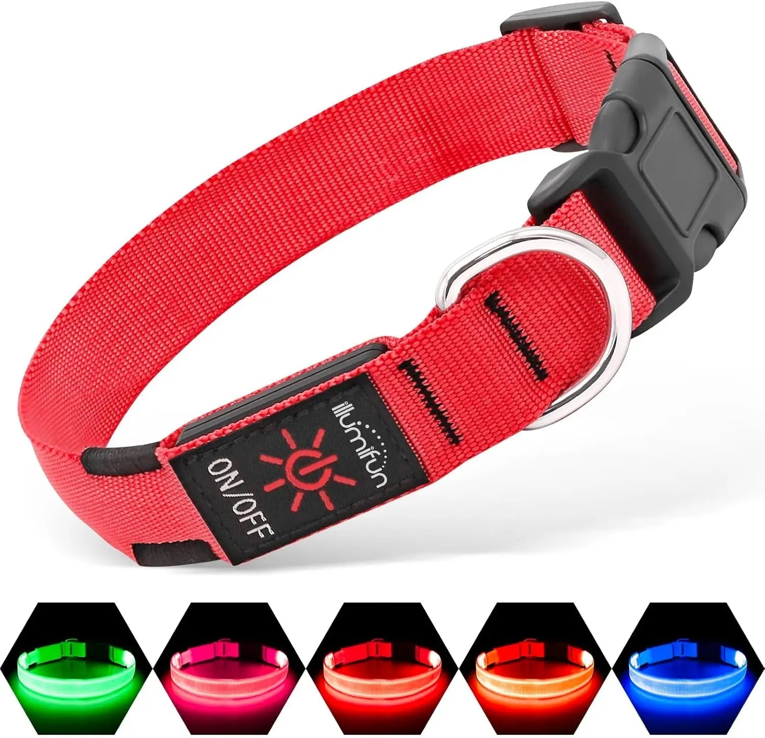 LED Dog Collar Rechargeable Light-Up Safety Collar for Night Walking (colors) Red